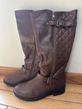 Classic Quilted Tall Riding Boots in Brown